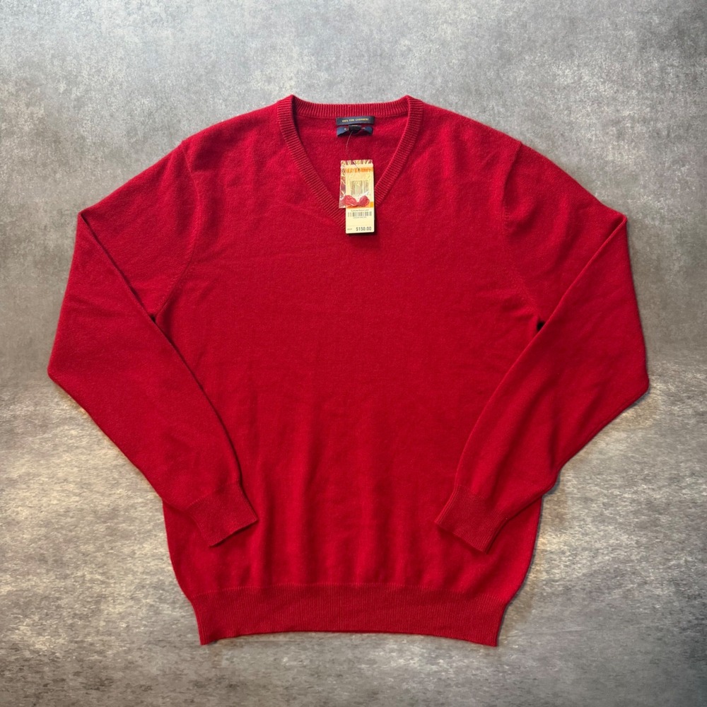 NWT Club Room Cashmere Sweater Men Small Cherry Red V-Neck Pullover Quiet Luxury